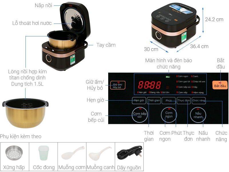 Nồi cơm điện cao tần Midea 1.5 lít MB-HS4008