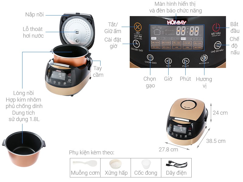 Nồi cơm điện tử Hommy 1.8 lít JS-E50C 